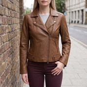 Women's Brown Leather Double Rider Jacket — Osgood