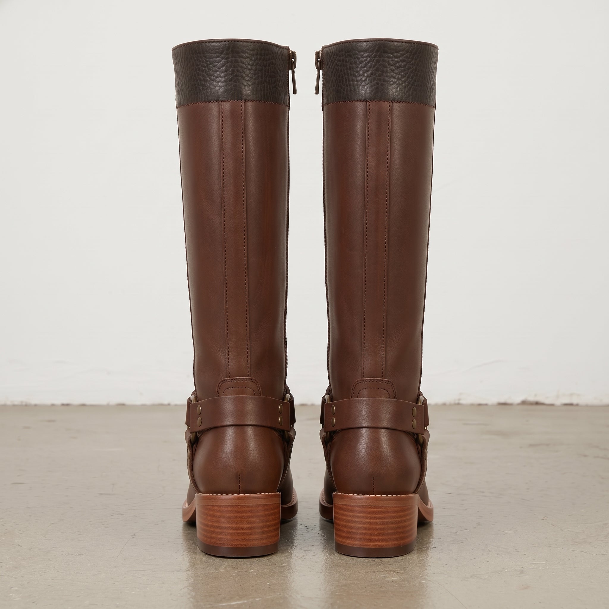 Women's Brown Pebbled Leather Knee-High Riding Boots — Tavistock