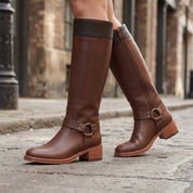 Women's Brown Pebbled Leather Knee-High Riding Boots — Tavistock