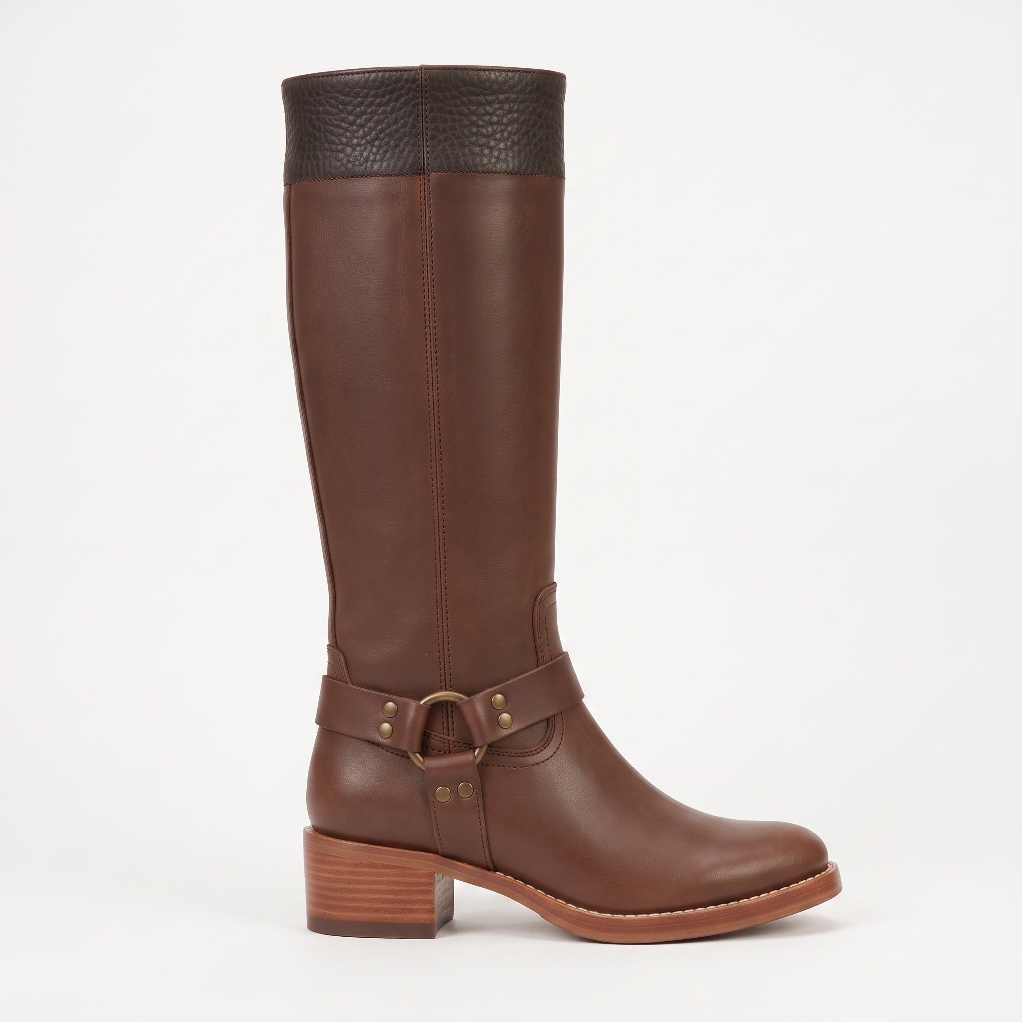 Women's Brown Pebbled Leather Knee-High Riding Boots — Tavistock