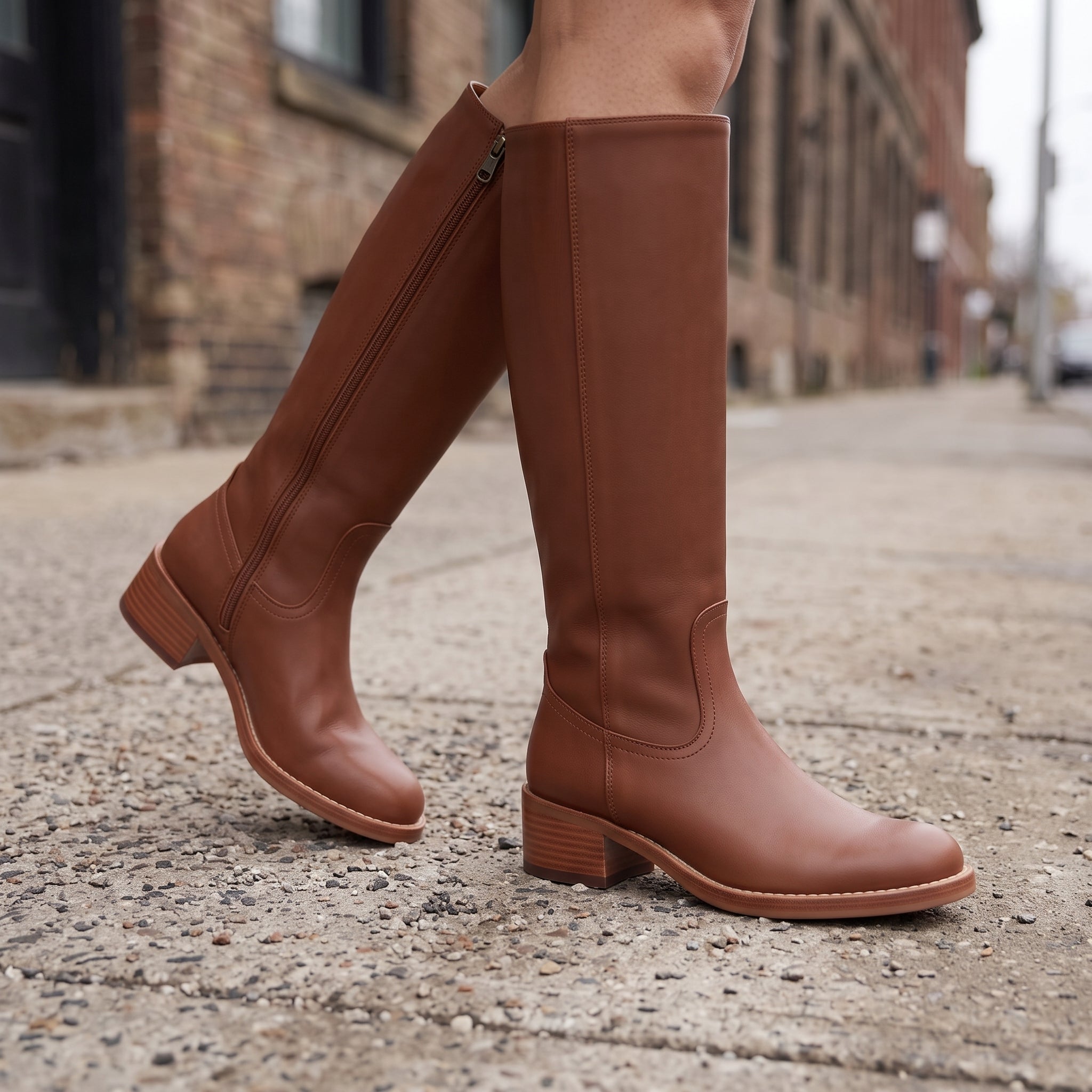 Women's Brown Leather Knee-High Riding Boots — Falkland