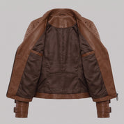 Women's Brown Leather Biker Jacket — Askwith