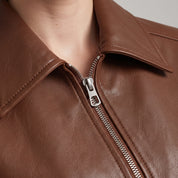 Women's Brown Leather Shirt Collar Jacket — Osborn