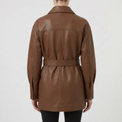 Women's Brown Leather Trench Jacket — Aldous