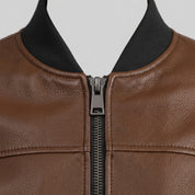 Women's Brown Pebbled Leather Bomber Jacket — Wilson