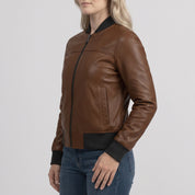Women's Brown Pebbled Leather Bomber Jacket — Wilson