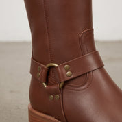 Women's Brown Leather Knee-High Harness Boots — Moray