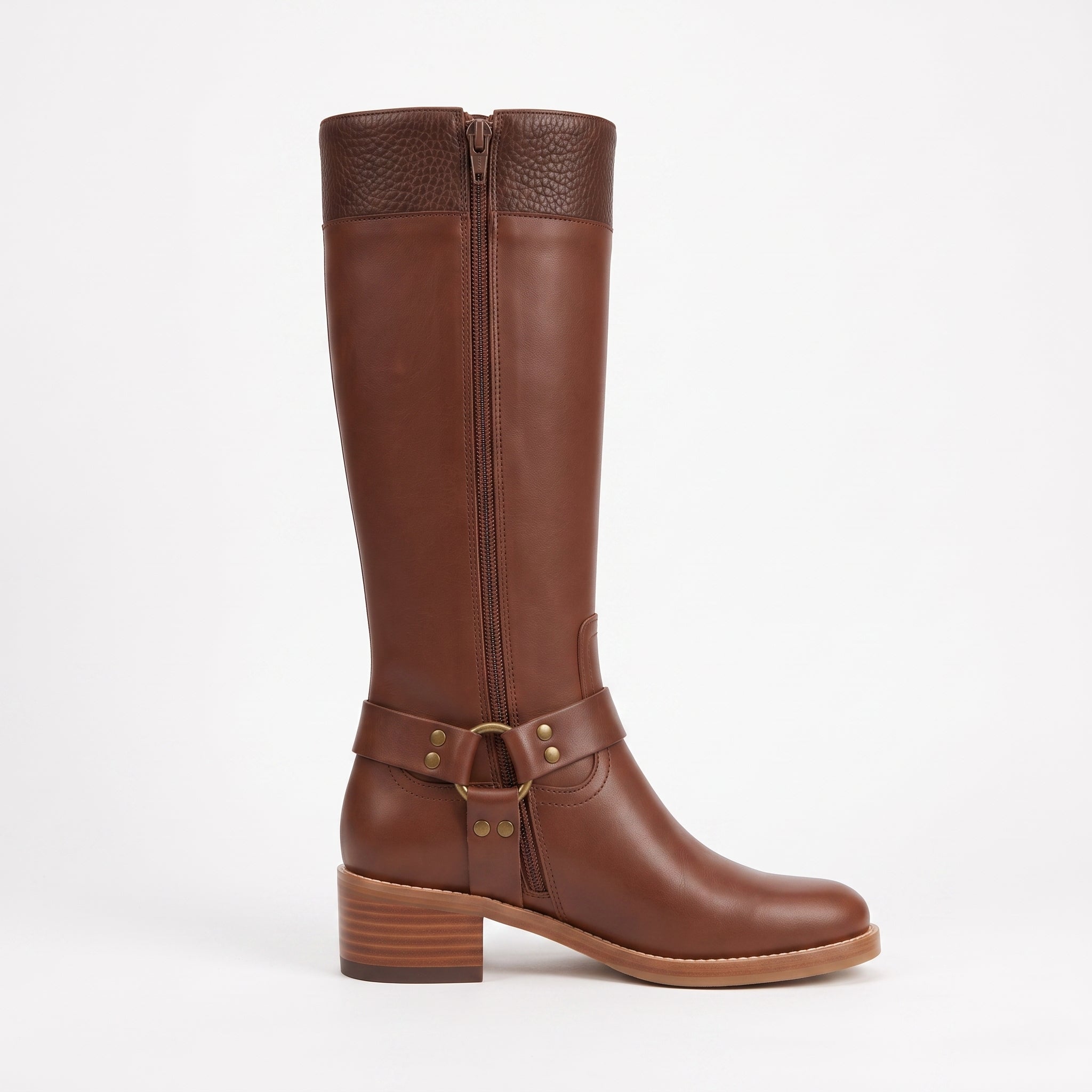 Women's Brown Leather Knee-High Harness Boots — Moray