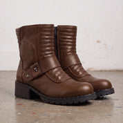 Women's Brown Plain-Toe Leather Biker Boots — Slingsby