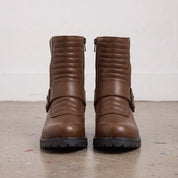Women's Brown Plain-Toe Leather Biker Boots — Slingsby