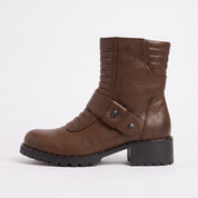 Women's Brown Plain-Toe Leather Biker Boots — Slingsby