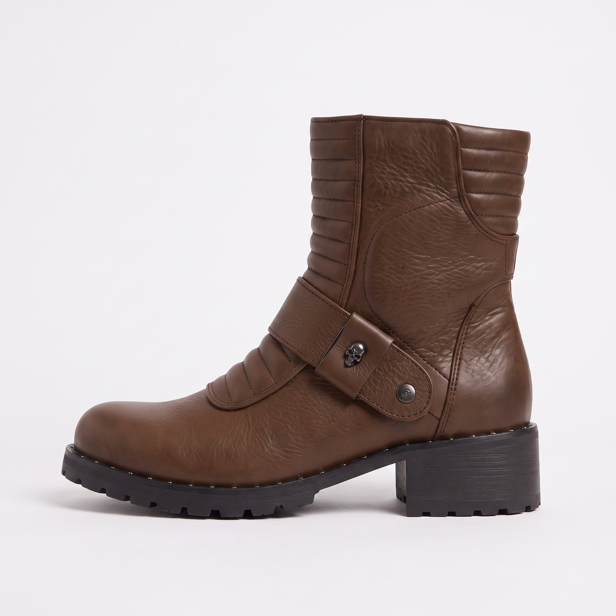 Women's Brown Plain-Toe Leather Biker Boots — Slingsby