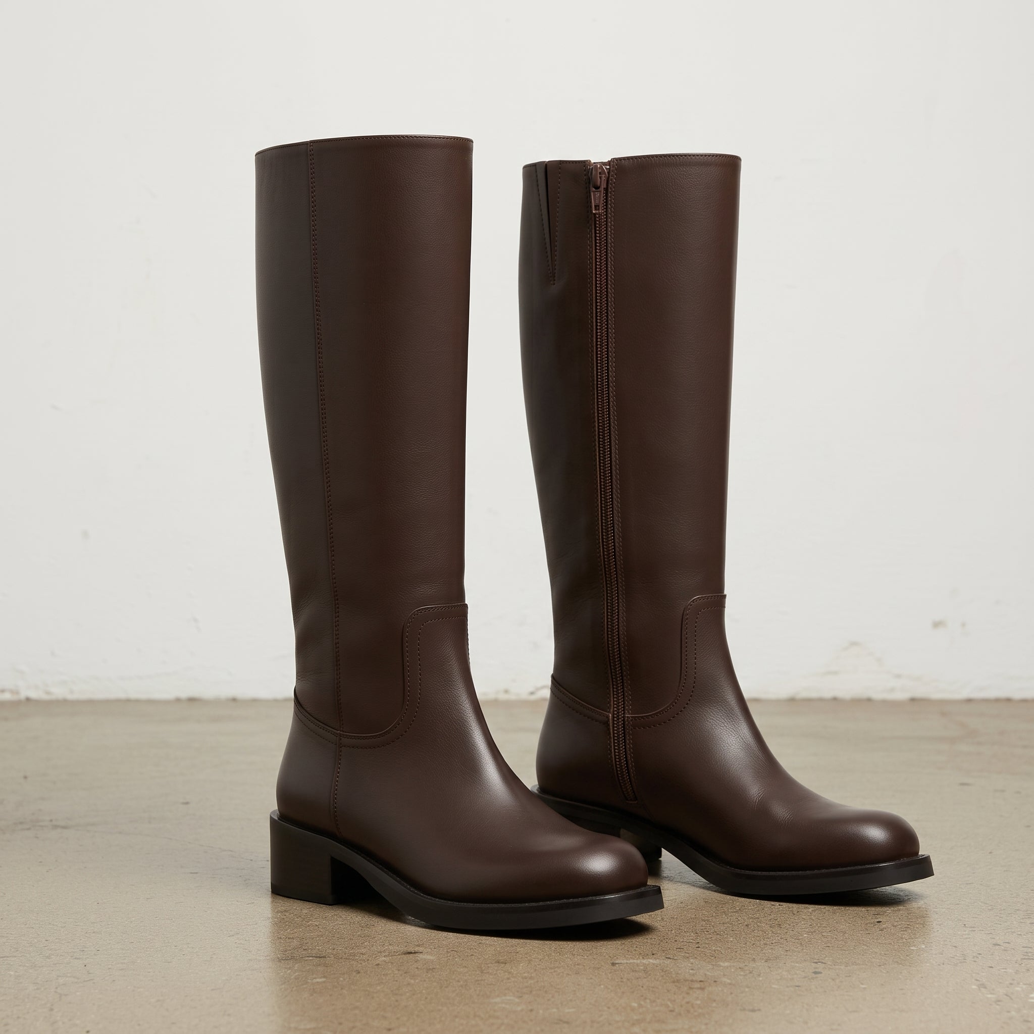Women's Brown Plain-Toe Leather Knee-High Boots — Garston