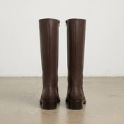 Women's Brown Plain-Toe Leather Knee-High Boots — Garston