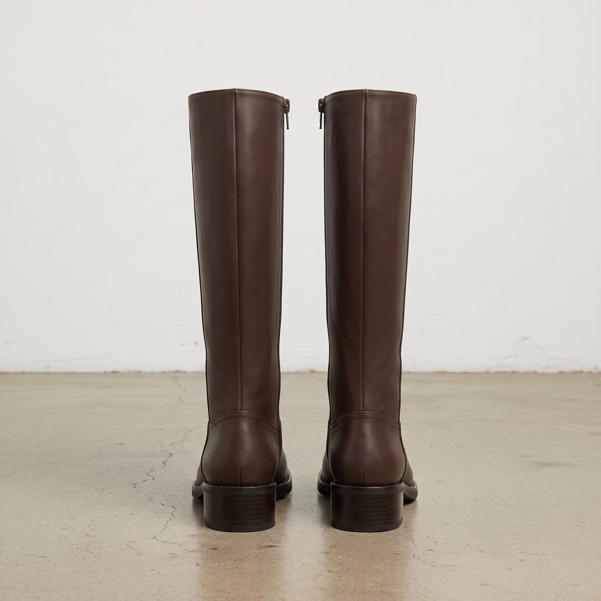 Women's Brown Plain-Toe Leather Knee-High Boots — Garston