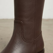 Women's Brown Plain-Toe Leather Knee-High Boots — Garston