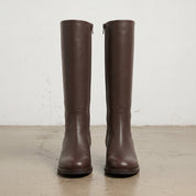 Women's Brown Plain-Toe Leather Knee-High Boots — Garston