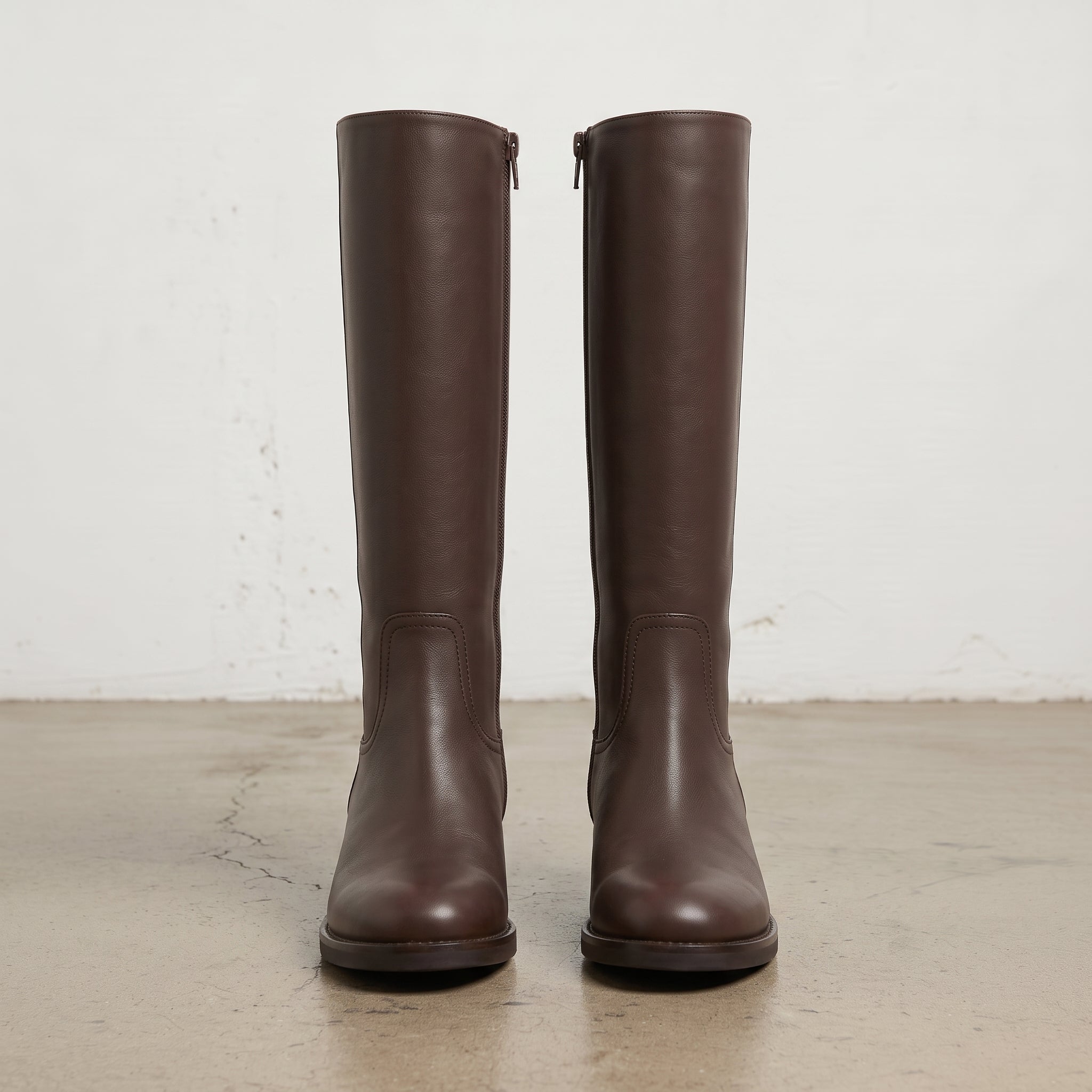 Women's Brown Plain-Toe Leather Knee-High Boots — Garston