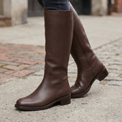 Women's Brown Plain-Toe Leather Knee-High Boots — Garston