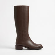 Women's Brown Plain-Toe Leather Knee-High Boots — Garston