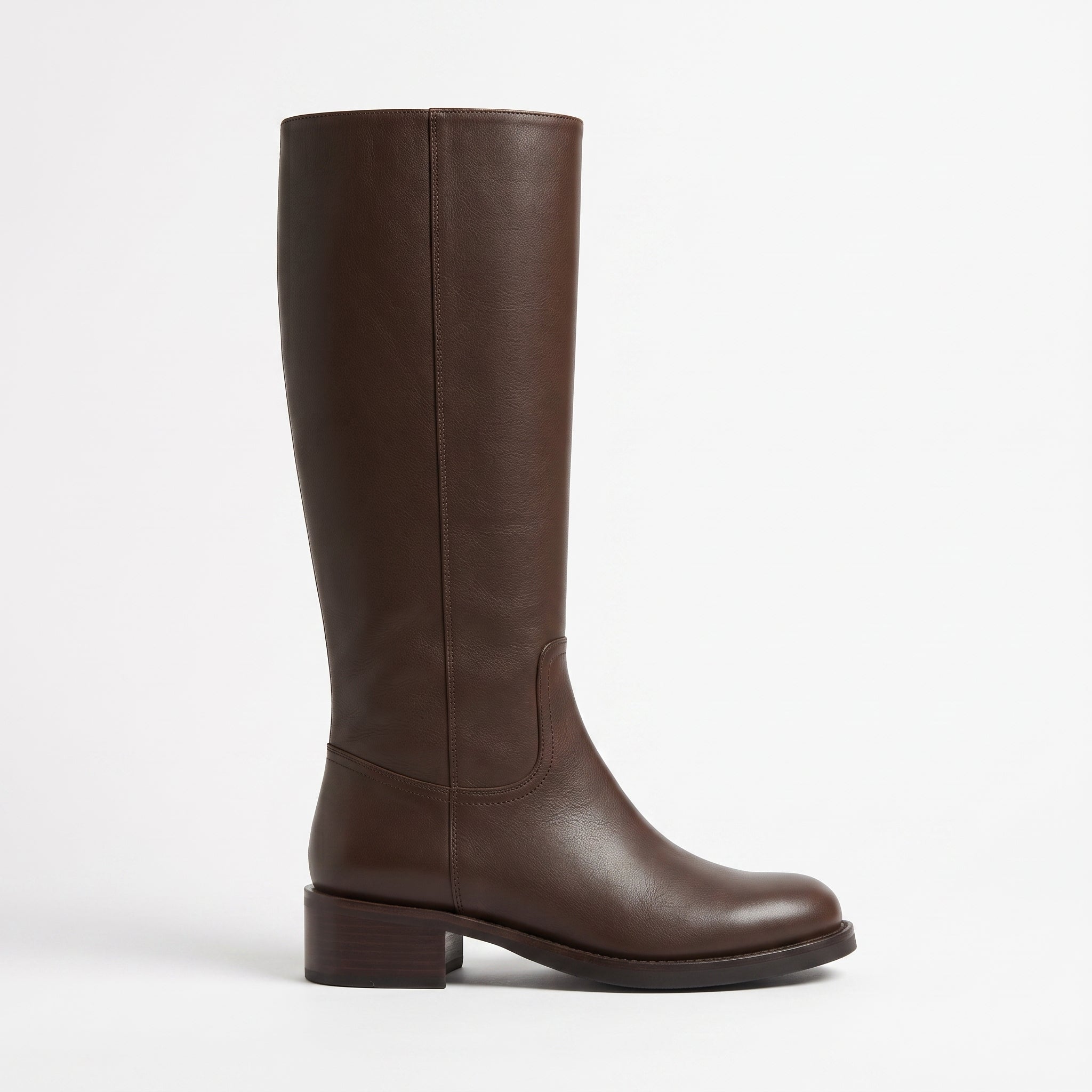 Women's Brown Plain-Toe Leather Knee-High Boots — Garston