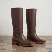Women's Brown Plain-Toe Leather Knee-High Riding Boots — Allard