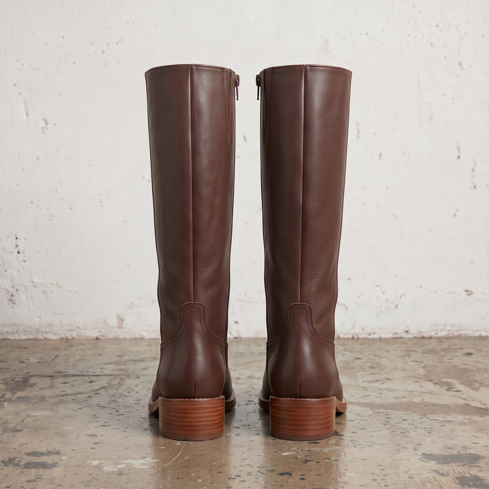 Women's Brown Plain-Toe Leather Knee-High Riding Boots — Allard