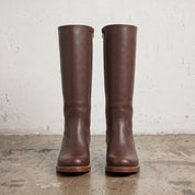 Women's Brown Plain-Toe Leather Knee-High Riding Boots — Allard