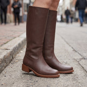 Women's Brown Plain-Toe Leather Knee-High Riding Boots — Allard
