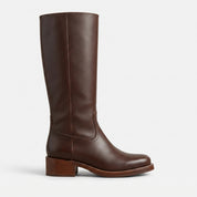 Women's Brown Plain-Toe Leather Knee-High Riding Boots — Allard