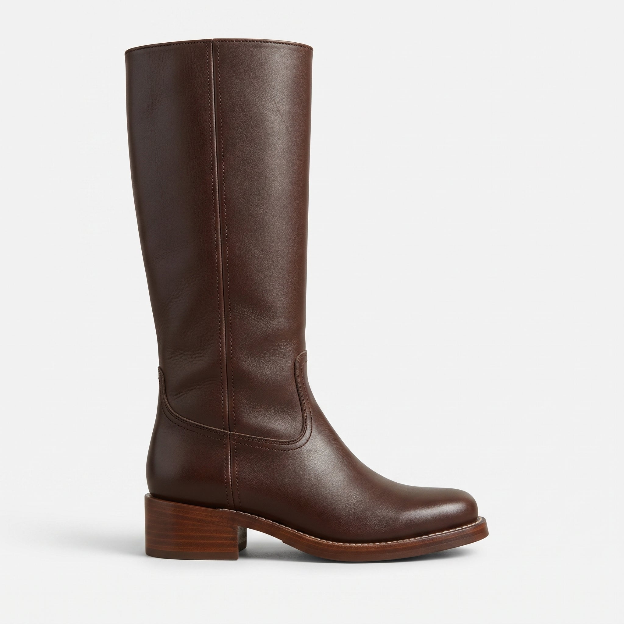 Women's Brown Plain-Toe Leather Knee-High Riding Boots — Allard