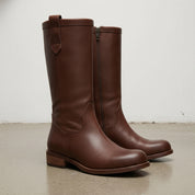 Women's Brown Plain-Toe Leather Knee-High Western Boots — Glossop