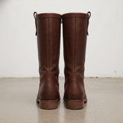 Women's Brown Plain-Toe Leather Knee-High Western Boots — Glossop