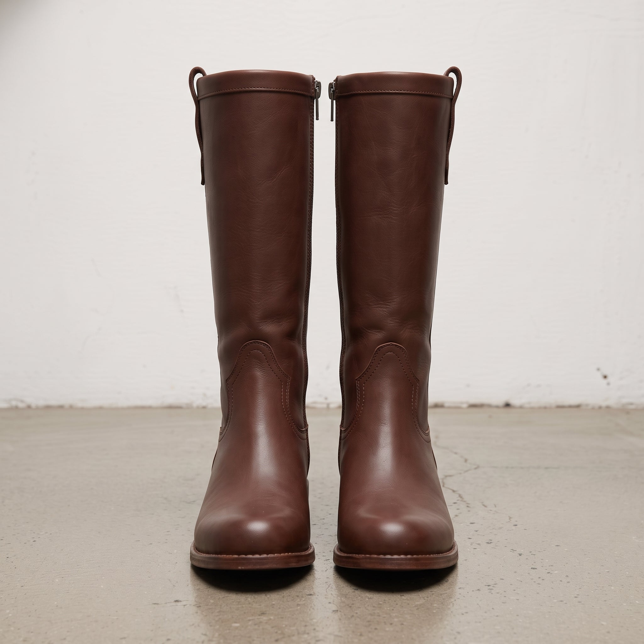Women's Brown Plain-Toe Leather Knee-High Western Boots — Glossop