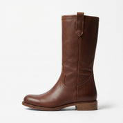 Women's Brown Plain-Toe Leather Knee-High Western Boots — Glossop
