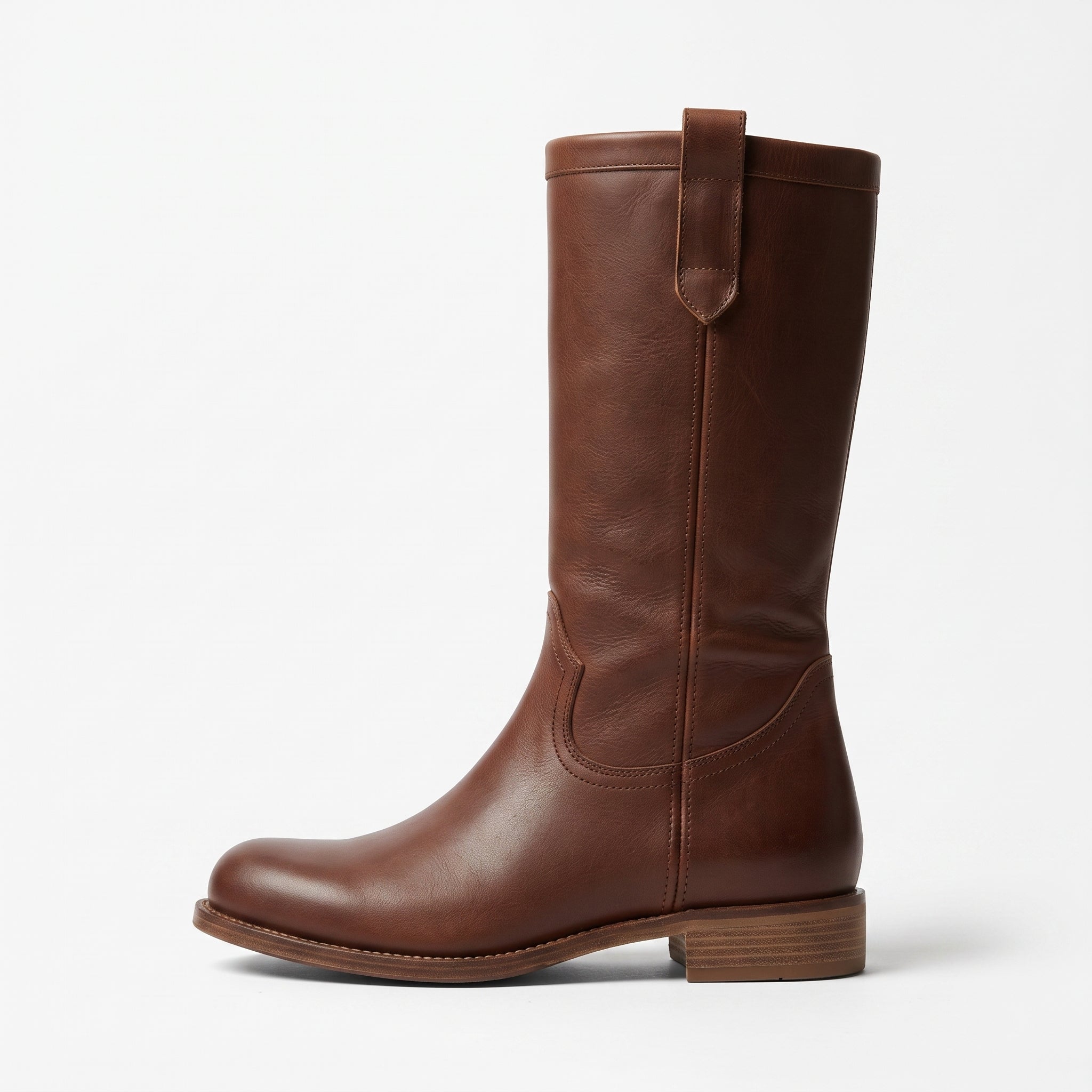 Women's Brown Plain-Toe Leather Knee-High Western Boots — Glossop