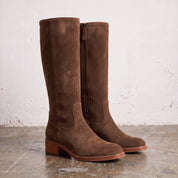 Women's Brown Plain-Toe Suede Knee-High Riding Boots — Brixham