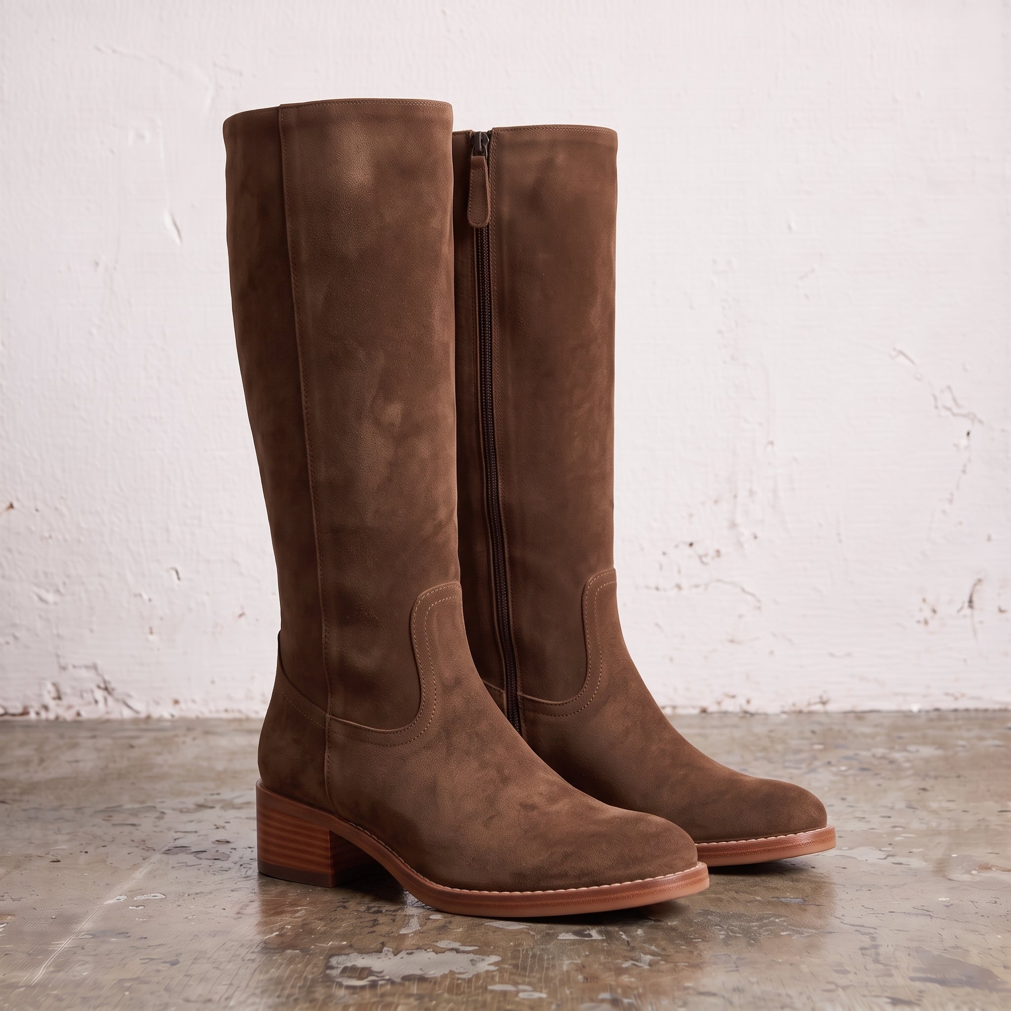 Women's Brown Plain-Toe Suede Knee-High Riding Boots — Brixham