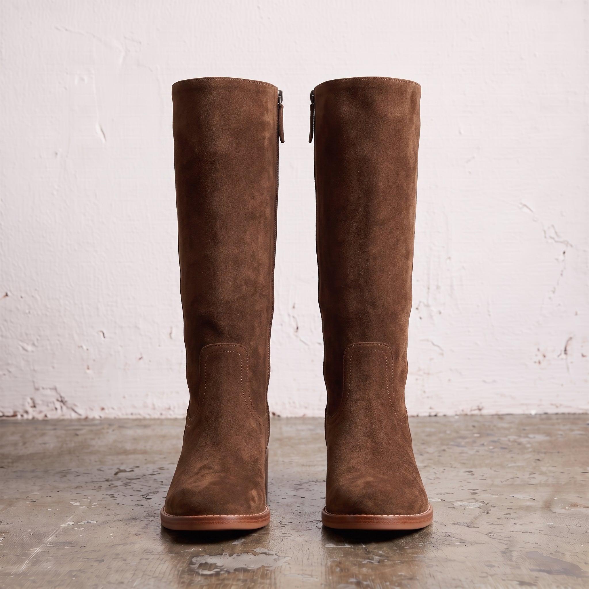 Women's Brown Plain-Toe Suede Knee-High Riding Boots — Brixham