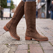 Women's Brown Plain-Toe Suede Knee-High Riding Boots — Brixham