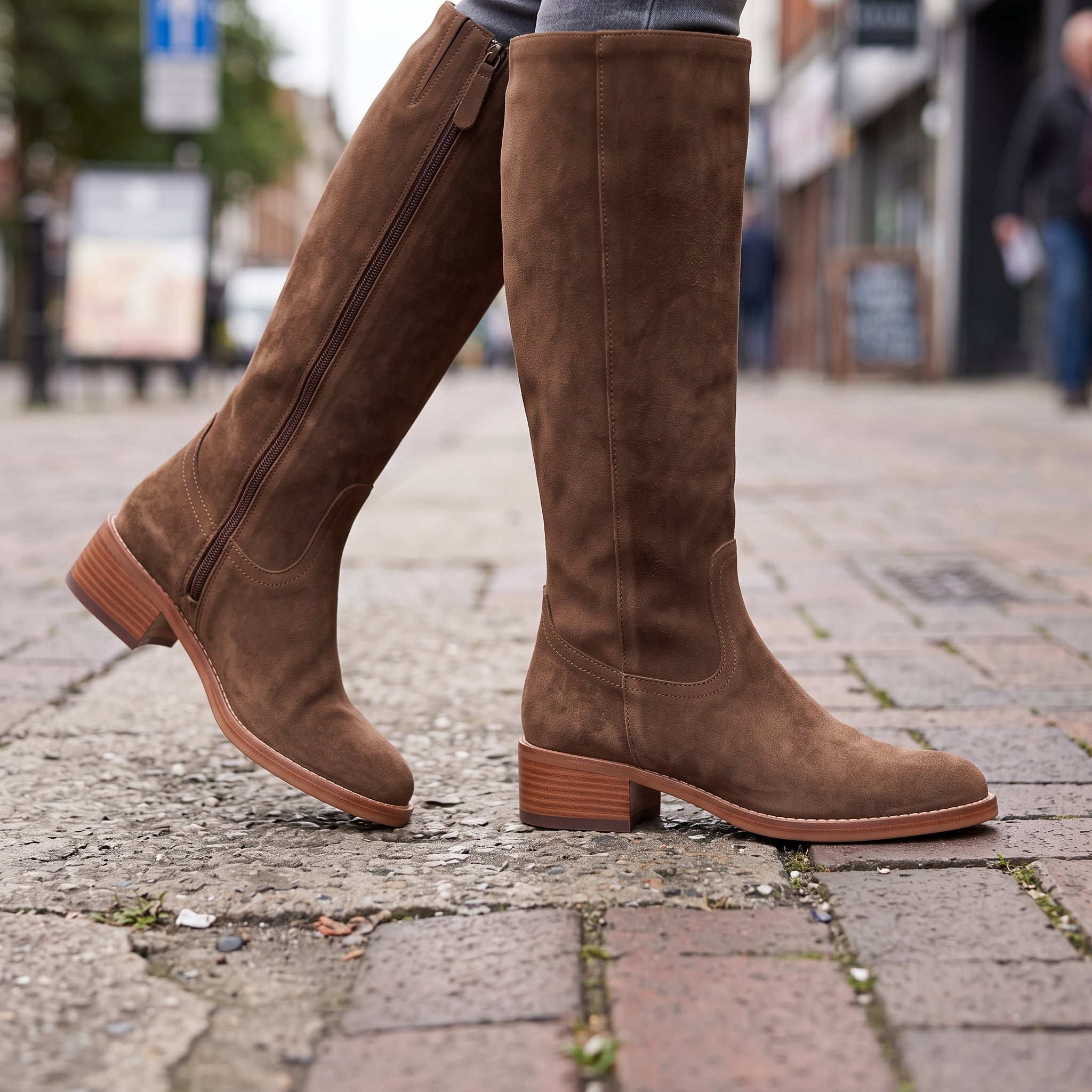 Women's Brown Plain-Toe Suede Knee-High Riding Boots — Brixham