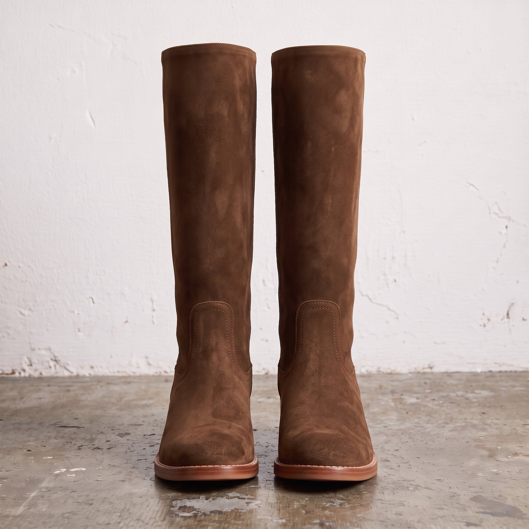 Women's Brown Plain-Toe Suede Knee-High Riding Boots — Brixham