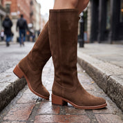 Women's Brown Plain-Toe Suede Knee-High Riding Boots — Brixham