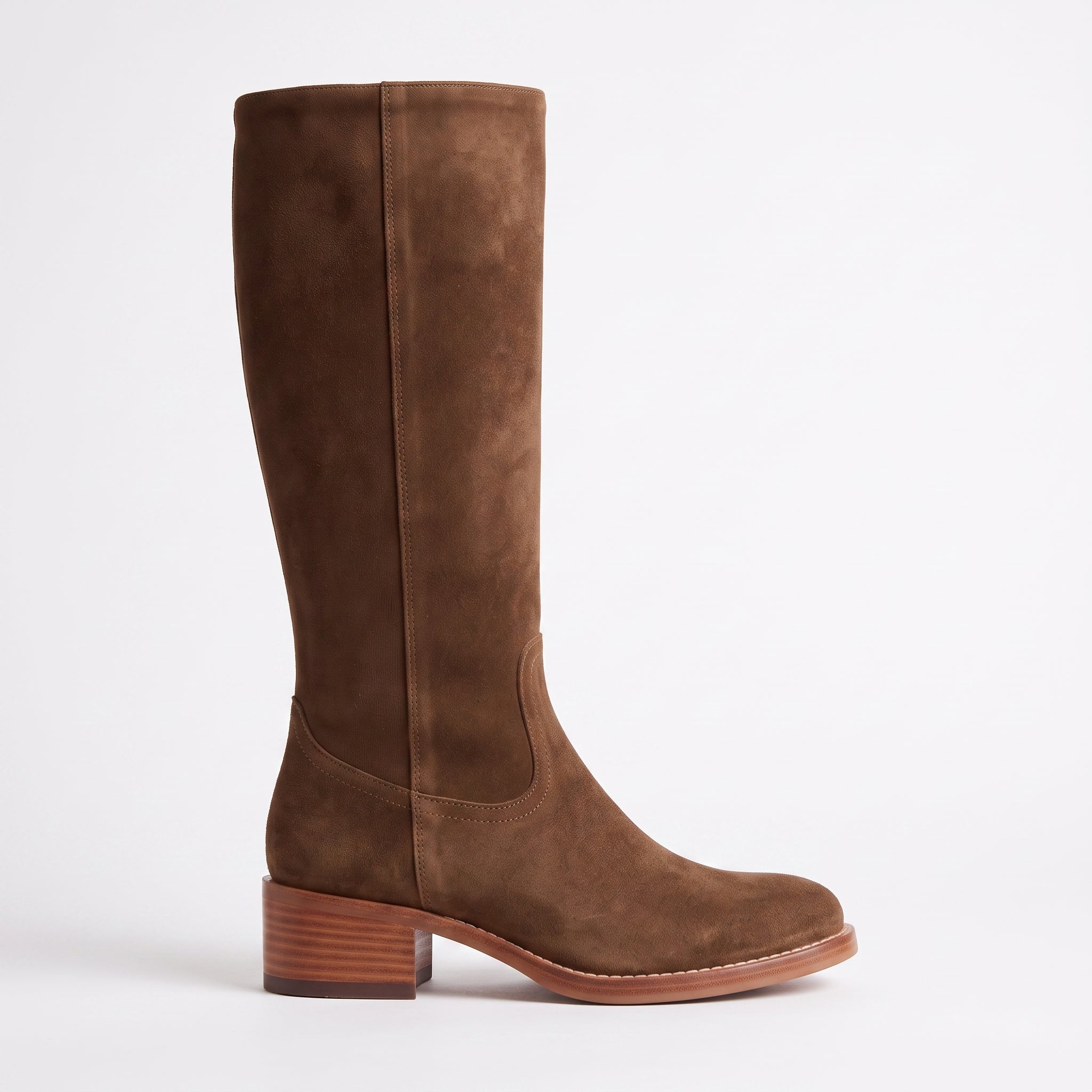 Women's Brown Plain-Toe Suede Knee-High Riding Boots — Brixham