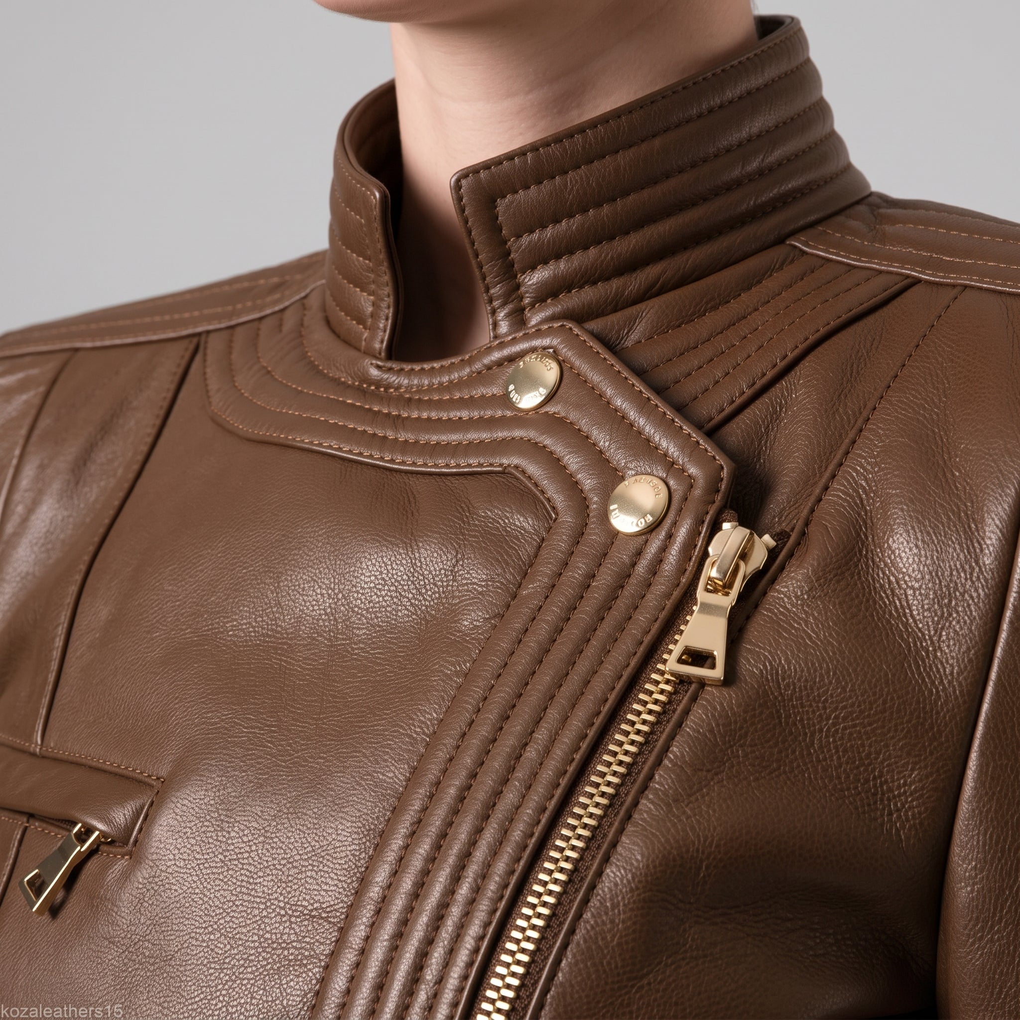 Women's Brown Quilted Leather Asymmetric Zip Biker Jacket — Padley