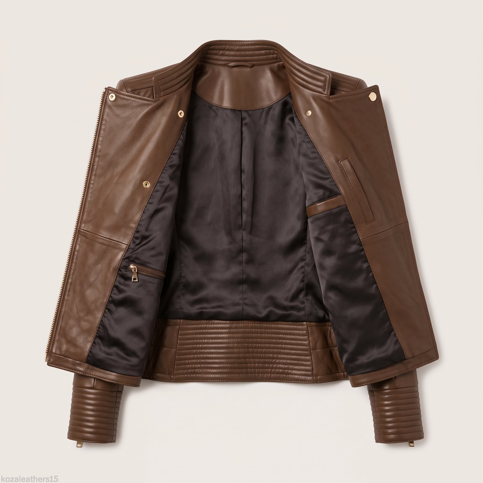 Women's Brown Quilted Leather Asymmetric Zip Biker Jacket — Padley