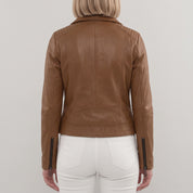Women's Brown Quilted Leather Biker Jacket — Colgrave