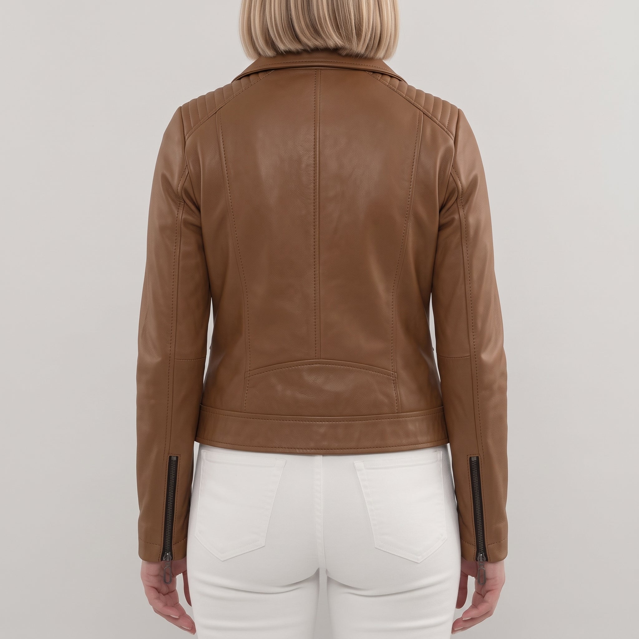 Women's Brown Quilted Leather Biker Jacket — Colgrave