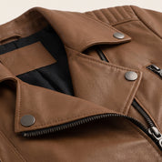 Women's Brown Quilted Leather Biker Jacket — Colgrave