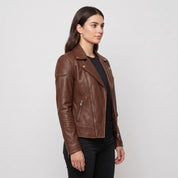 Women's Brown Quilted Leather Perfecto Biker Jacket — Welford